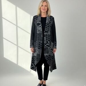 Bali Long Maxi Sweater Duster Black Gray Patchwork Cardigan size Large Pockets